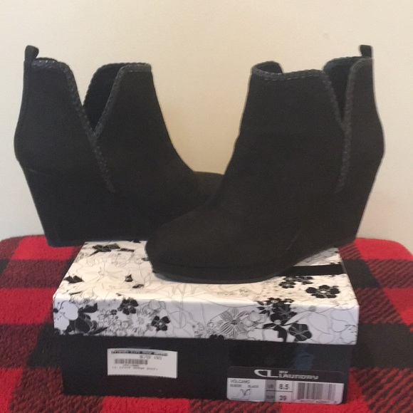 Chinese Laundry Shoes - Black Suede Wedge Heeled Booties 8.5